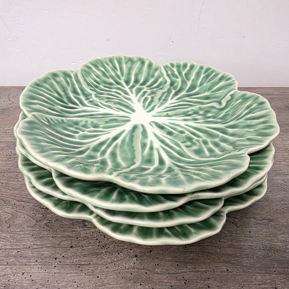 Green Cabbage Leaf Ceramic Plate - Decorative Serving Dish